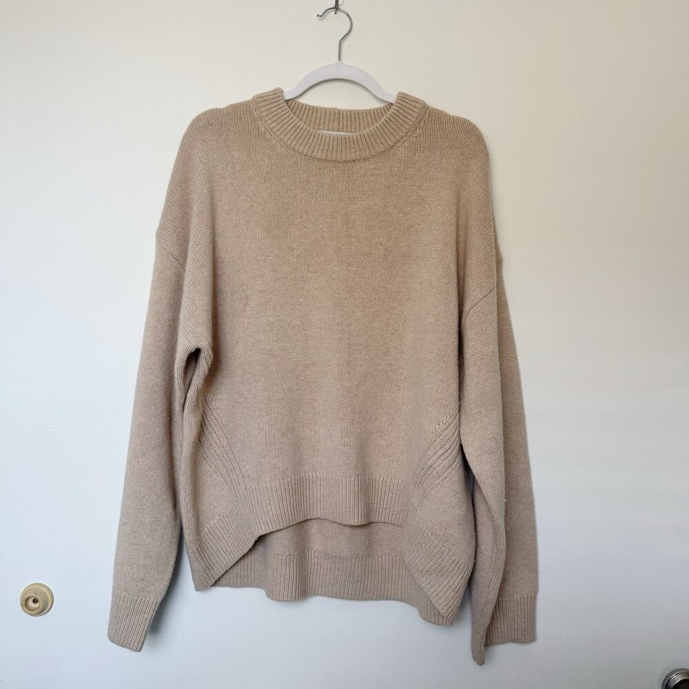 Weekend Stories Women's Tan Neutral Wool Cotton Blend Oversize Sweater Size M
